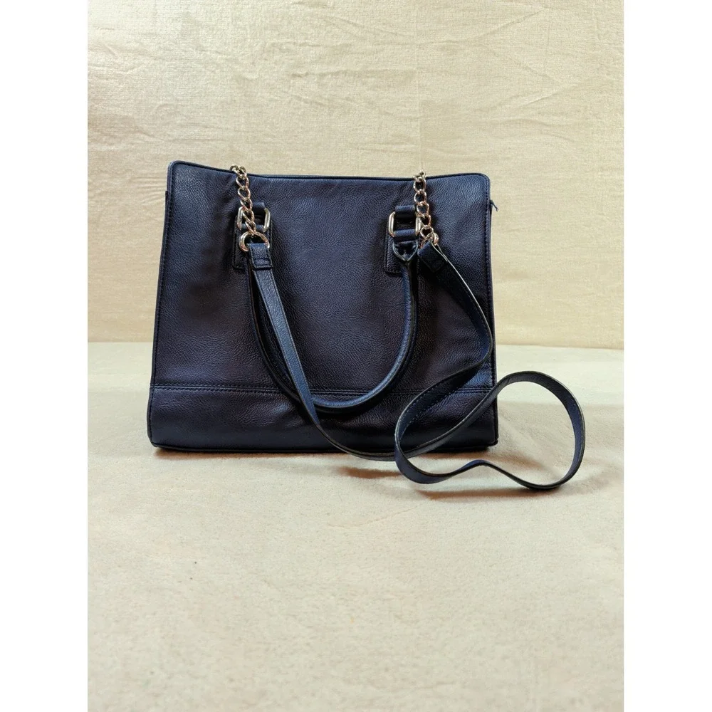 Nine West Navy‎ Blue Pebbled Faux Leather Tote Crossbody Handbag Gold Hardware